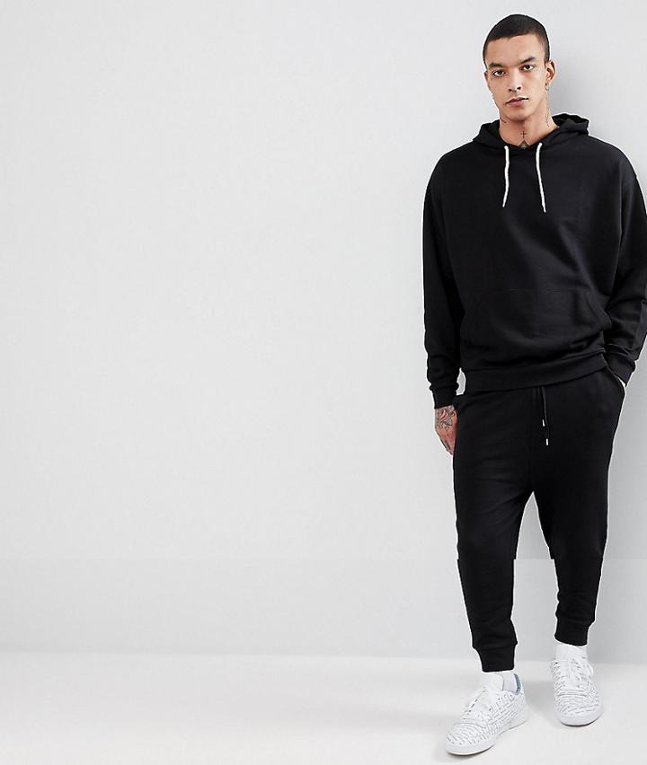 Asos Tracksuit Oversized Hoodie/drop Crotch Joggers In Black - Black