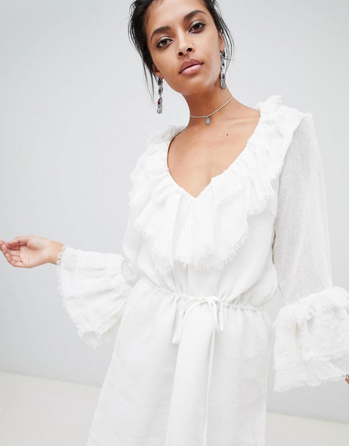 Stevie May Frill And Dobby Mini Dress - White