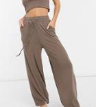 Catch Exclusive Ribbed Wide Leg Pant In Brown