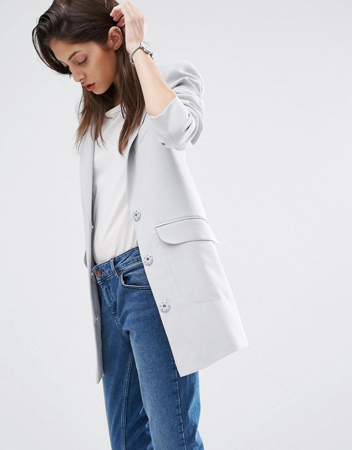 Asos Slim Boyfriend Jacket - Silver Gray