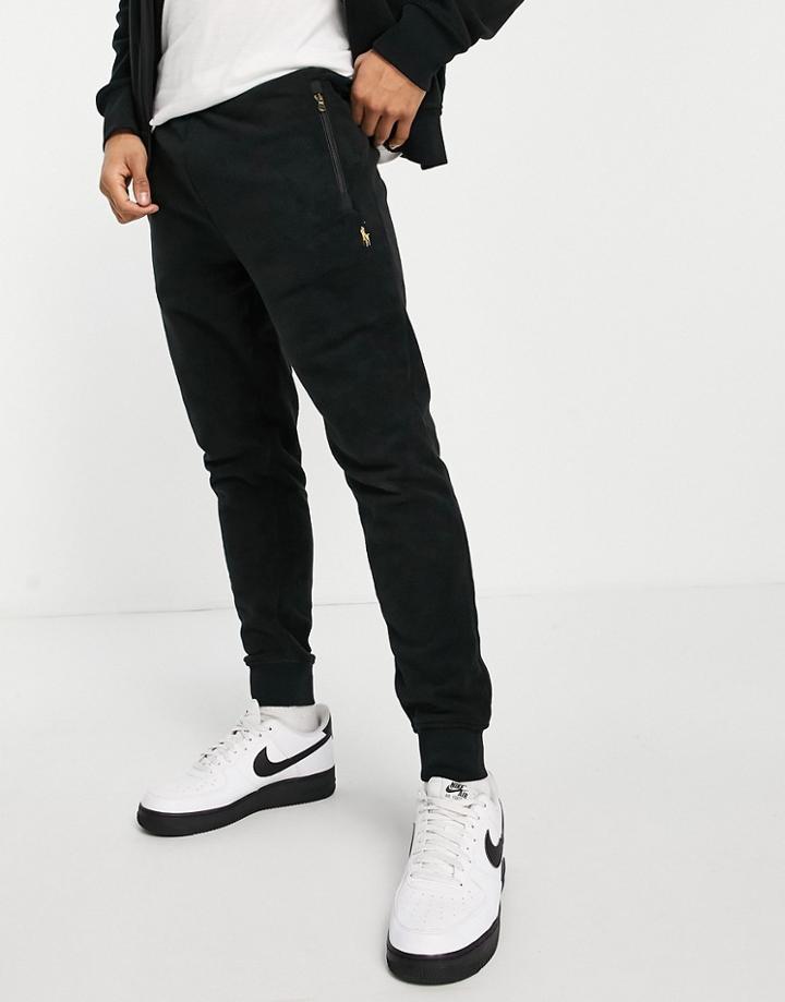 Polo Ralph Lauren Gold Player Logo Sweatpants In Black