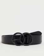 Asos Design Leather Skinny Belt In Black With Matte Black Double Circle Buckle - Black