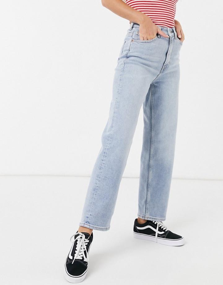 Monki Zami Cotton Straight Leg Jeans In Bleach Wash - Mblue-blues