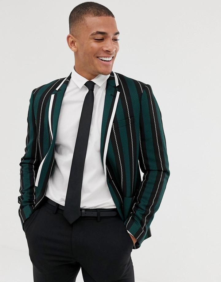 Asos Design Skinny Blazer With Wide Stripe In Black - Black