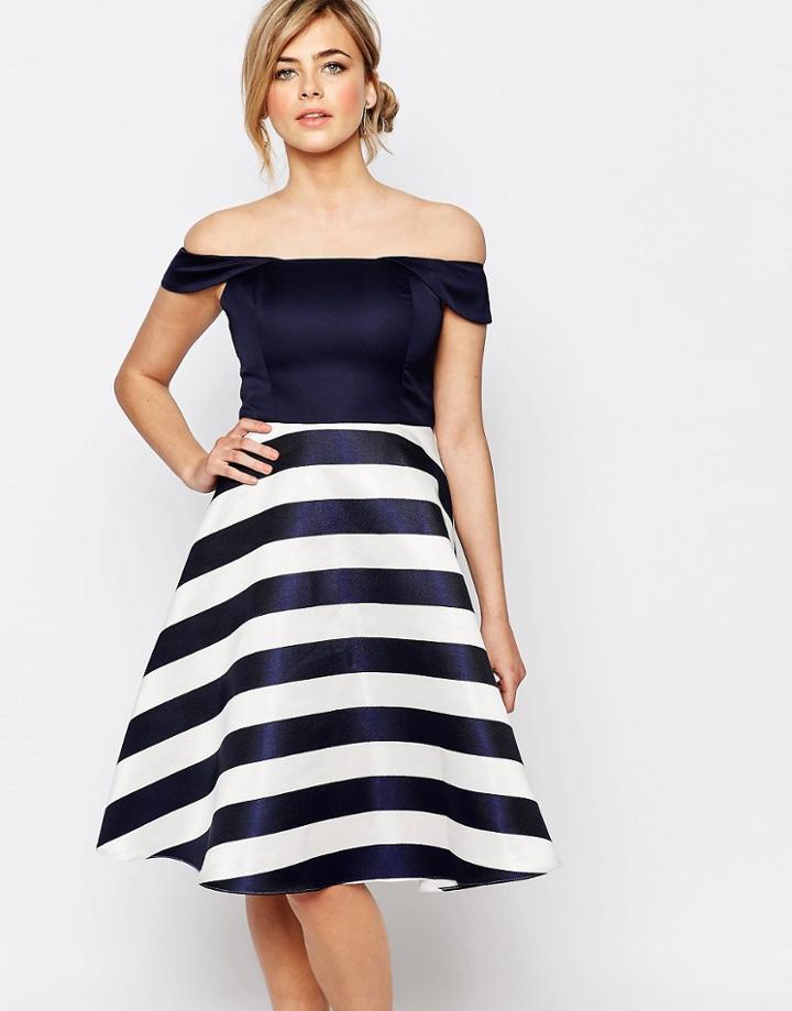 Oasis Satin Stripe Bardot Dress