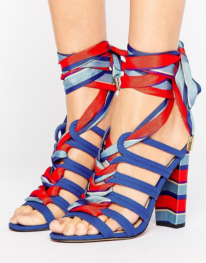 Asos Teresina Tie Leg Heeled Sandals - Blue