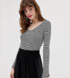 Monki Multi Stripe V-neck Jersey Top