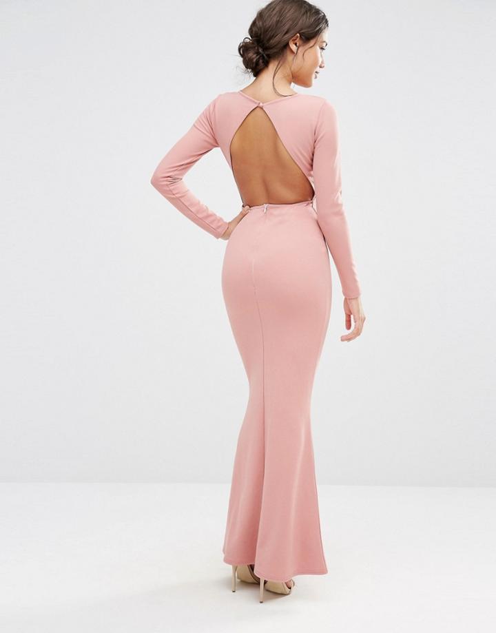 Missguided Long Sleeve Open Back Maxi Dress - Blush