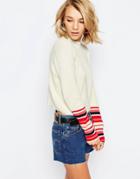 Only High Neck Sweater With Striped Sleeves - Bone White