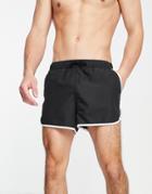 Asos Design Runner Swim Shorts In Black With Contrast White Piping