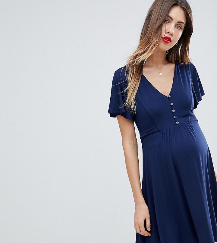Asos Maternity Nursing Button Through Tea Dress - Navy