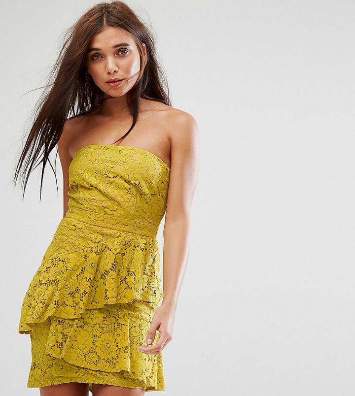 Missguided Lace Bandeau Midi Dress - Yellow