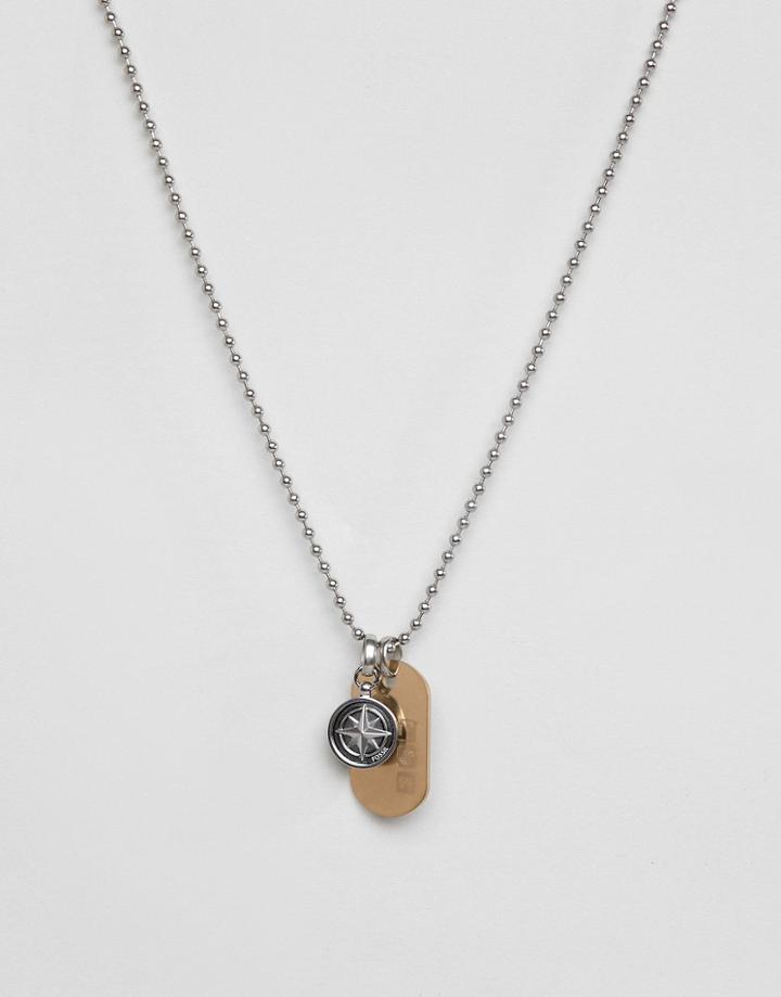 Fossil Mens Stainless Steel Vintage Look Necklace - Silver