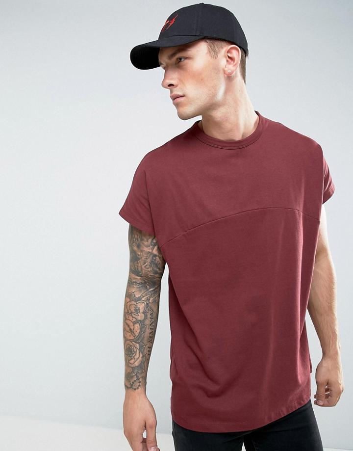 Asos Oversized T-shirt With Cut And Sew Seam And Chunky Rib - Red