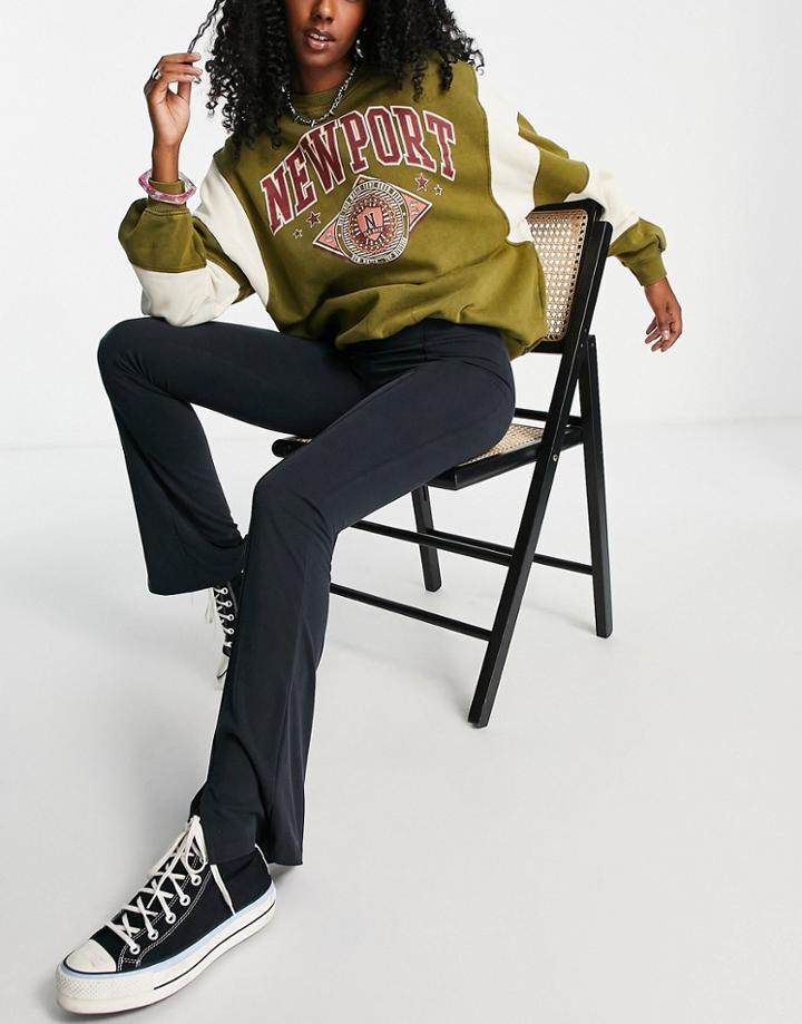 Topshop Cupro Flared Pants With Front Slits In Washed Black