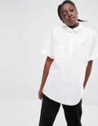 Monki Boxy Pocket Front Shirt - White