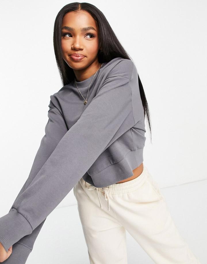 Asos Design Cropped Sweatshirt In Shark Gray
