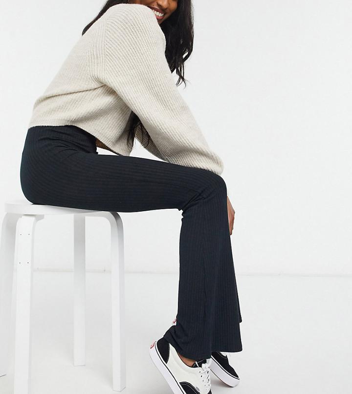 New Look Tall Rib Flared Legging In Black