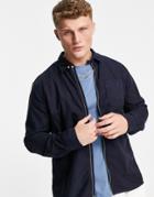 Polo Ralph Lauren Player Logo Zip Front Garment Dyed Oxford Overshirt In Navy