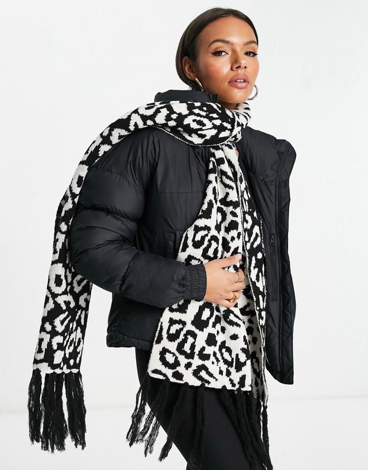 Svnx Knitted Fringe Scarf In Animal Print-brown