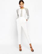 Asos Premium Jumpsuit With Structured Lace Bodice - White