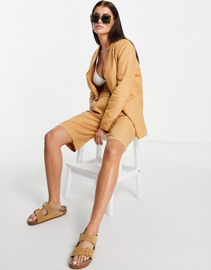 Y.a.s Tailored Linen City Shorts In Sand - Part Of A Set-neutral
