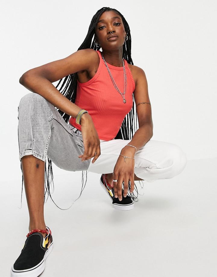 Only Ribbed Crop Tank In Red