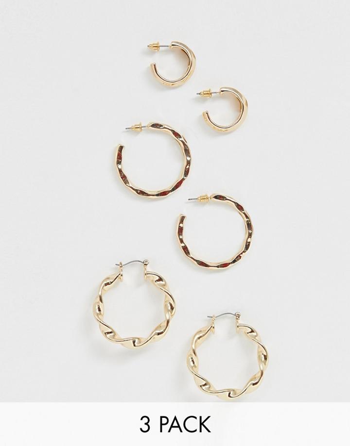 New Look 3 Pack Twist Hoop Earrings In Gold - Gold