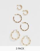 New Look 3 Pack Twist Hoop Earrings In Gold - Gold