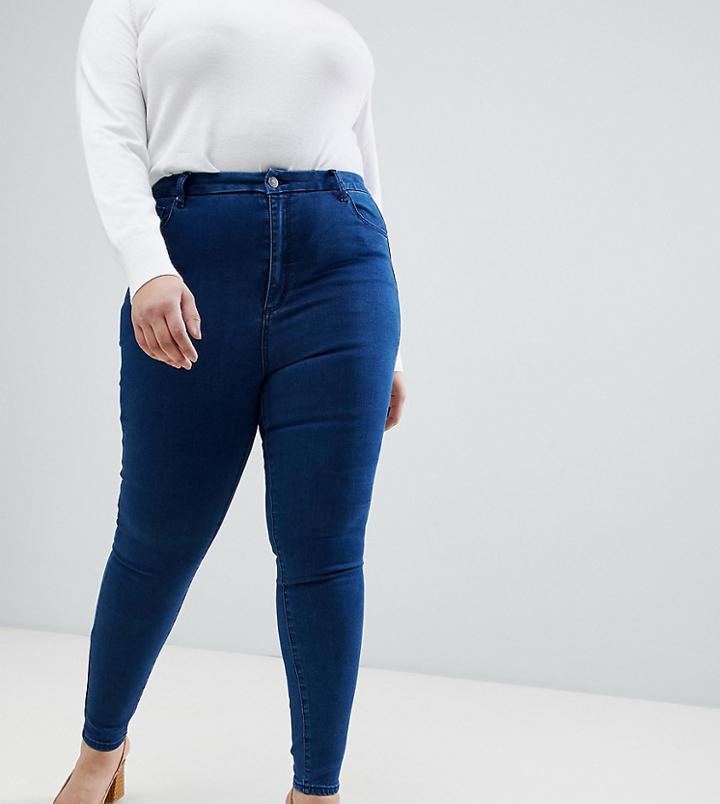 Asos Design Curve 'sculpt Me' High Waisted Premium Jeans In Flat Blue