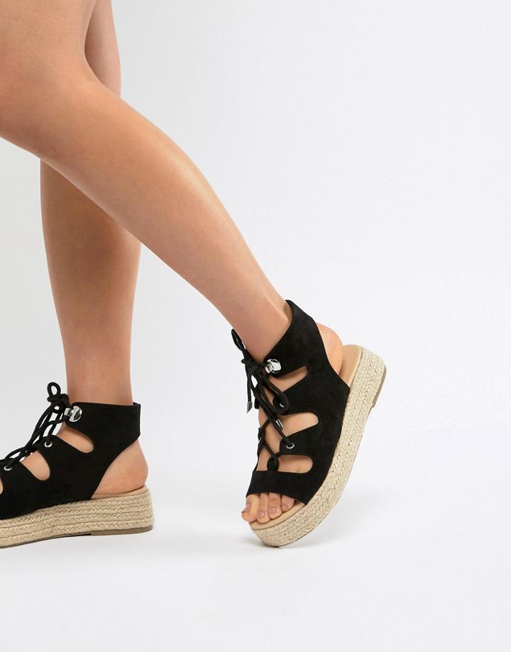 Asos Design Johnny Chunky Lace Up Espadrilles - Black