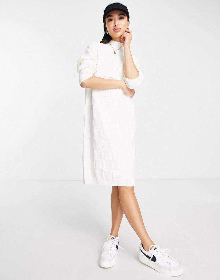 Urban Revivo High Neck Knitted Midi Dress In White