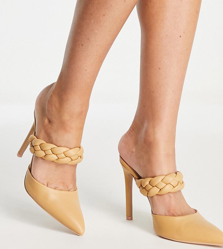 Raid Wide Fit Alessi Braid Strap Heel Shoes In Camel-neutral