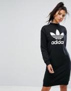 Adidas Originals Trefoil Crew Neck Dress In Black - Black