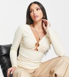 Asos Design Tall Crop Texture Top With Ring Detail In Stone-neutral