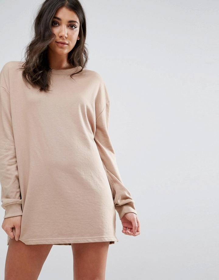 Missguided Oversized Long Sleeve Sweater Dress - Tan