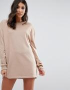 Missguided Oversized Long Sleeve Sweater Dress - Tan
