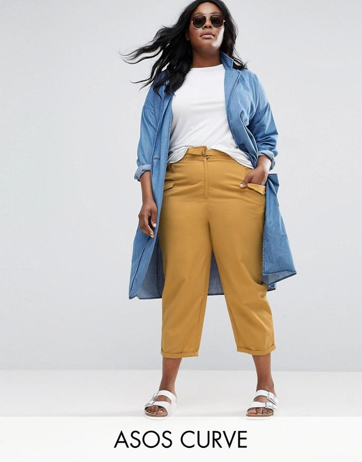 Asos Curve High Waisted Peg Pants - Stone