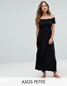 Asos Petite Off Shoulder Maxi Sundress With Shirring - Black