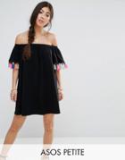 Asos Petite Off Shoulder Sundress With Multi Color Tassel Detail - Black