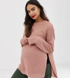 Asos Design Maternity Nursing Sweater With Ripple Stitch Detail - Gray