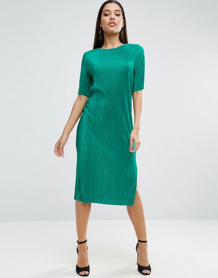 Asos Plisse T-shirt Dress - Green