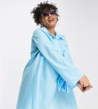Asos Design Curve Cotton Poplin Trapeze Mini Shirt Dress In Turquoise-blue