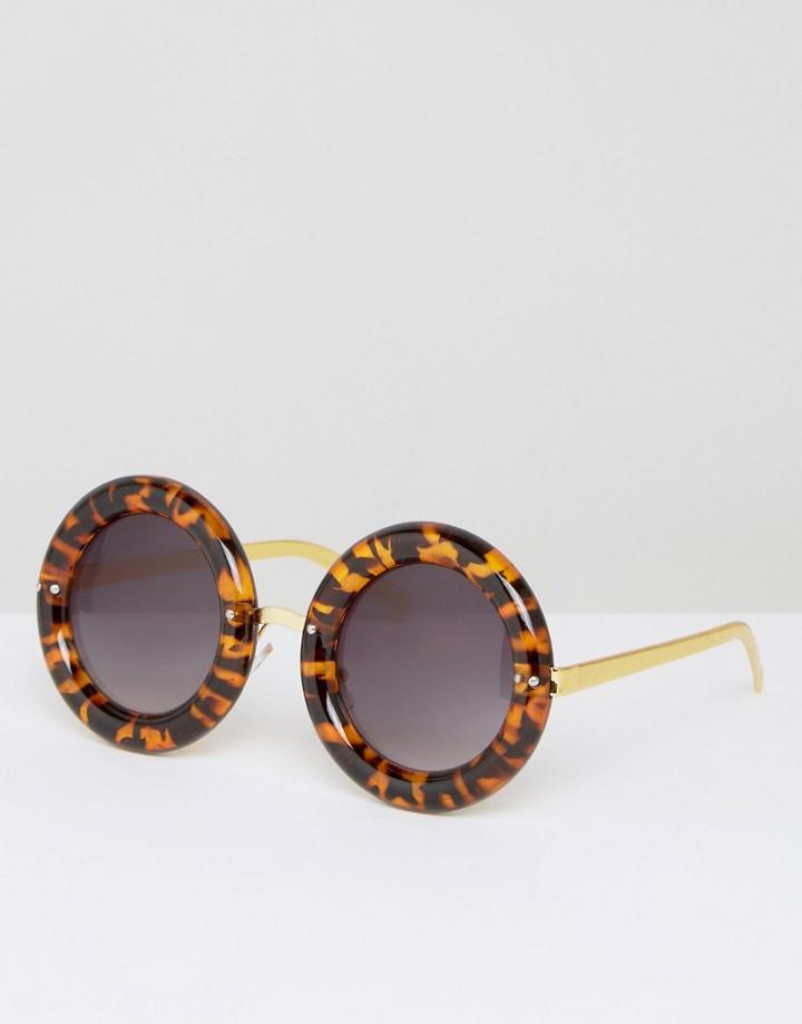 7x Chunky Round Tortoiseshell Sunglasses - Brown