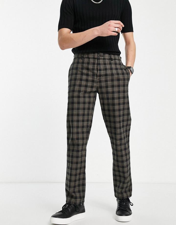 River Island Barrel Fit Smart Pants In Black Check