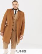 Gianni Feraud Plus Premium Wood Blend Single Breasted Classic Overcoat With Velvet Collar-brown