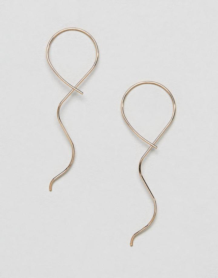 Asos Design Earrings With Fine Twist Pull Through Design In Gold - Gold