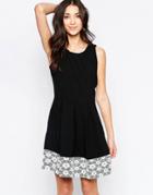 Wal G Skater Dress With Lace Panel - Black