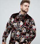Asos Design Plus Party Regular Fit Velvet Floral Shirt In Black - Black