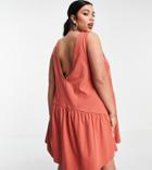 Asos Design Curve Sleeveless Smock Dress With V Back In Rust-red